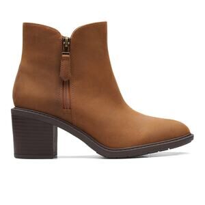 USED Clarks Women's  Scene Zip (Dark Tan Leather)Boots-SIZE 9.5